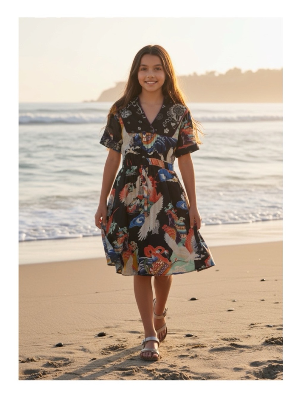 Y2K: Lucky Brand 𒀭 Asian Mixed Print Dress 𒀭Heavily Detailed Graphics 𒀭12 XXS - Picture 15 of 16